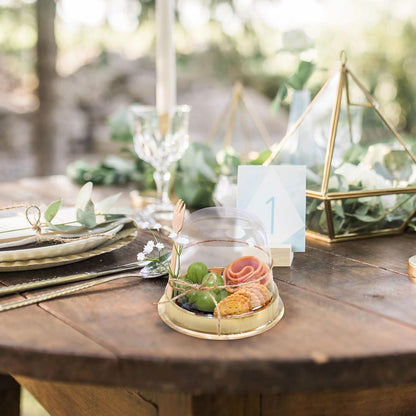 Whaline 50 Sets Disposable Individual Charcuterie Cup Clear Plastic Round Cake Boxes with Dome Lids Mini Wooden Spork Rope for Outdoor Snack Packing Open Houses Gatherings Wedding Party Event