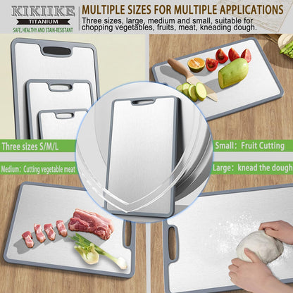 Titanium Cutting Board Set of 3, Double-sided non-slip edging Pure Titanium Chopping Board for Kitchen - Safety and slip resistance Hand Guard Durable and easy to clean (3-Piece S/M/L)