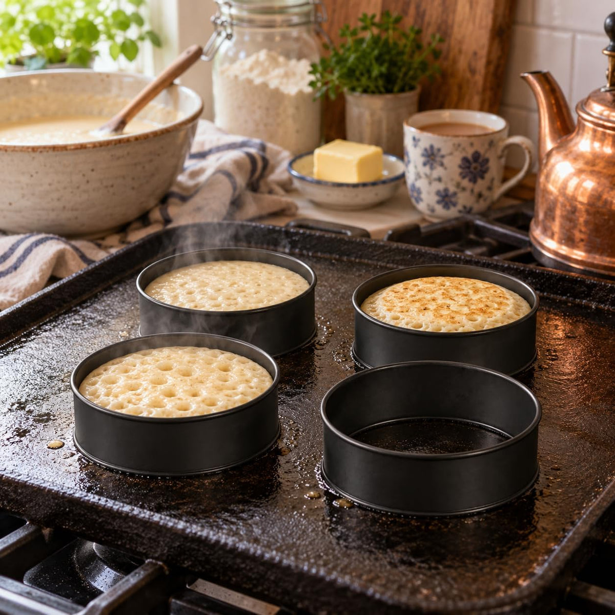 4Pk Crumpet Rings 3.75" Nonstick Egg Ring English Muffin Mold