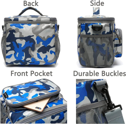 FlowFly Insulated Reusable Lunch Bag Adult Large Lunch Box for Women and Men with Adjustable Shoulder Strap,Front Zipper Pocket and Dual Large Mesh Side Pockets,Cherry - Colors B