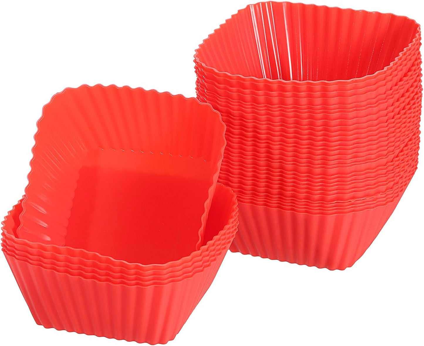 uxcell 18Pcs Silicone Cupcake Baking Cups, Silicone Muffins Liners Non-Stick Square Baking Cups, for Cooking Eggs Baking Muffins and Make a Cake(Pink)
