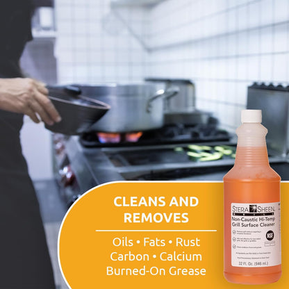 Stera Sheen - Grill Cleaner - Food Safe, Non-Caustic Formula - Restaurant & Cafe Quality Cleaner for Flat Top Grills and Griddles - Eliminate Tough Encrusted Grease - 32 fl oz Bottle (1 count)