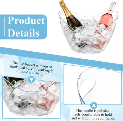 3 Pcs Ice Bucket, 4 Liter Champagne Wine Bucket with Scoops, Beer Buckets Beverage Bin Clear Acrylic Storage Tub for Wine Champagne or Beer Bottles Bar Supplies