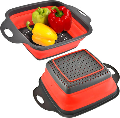 3PCS Green Foldable Kitchen Strainer Set – Silicone Colander Collapsible Strainers and Colanders Green Collander for Kitchen Collapsible Compact Drain Tools for Cooking Prep