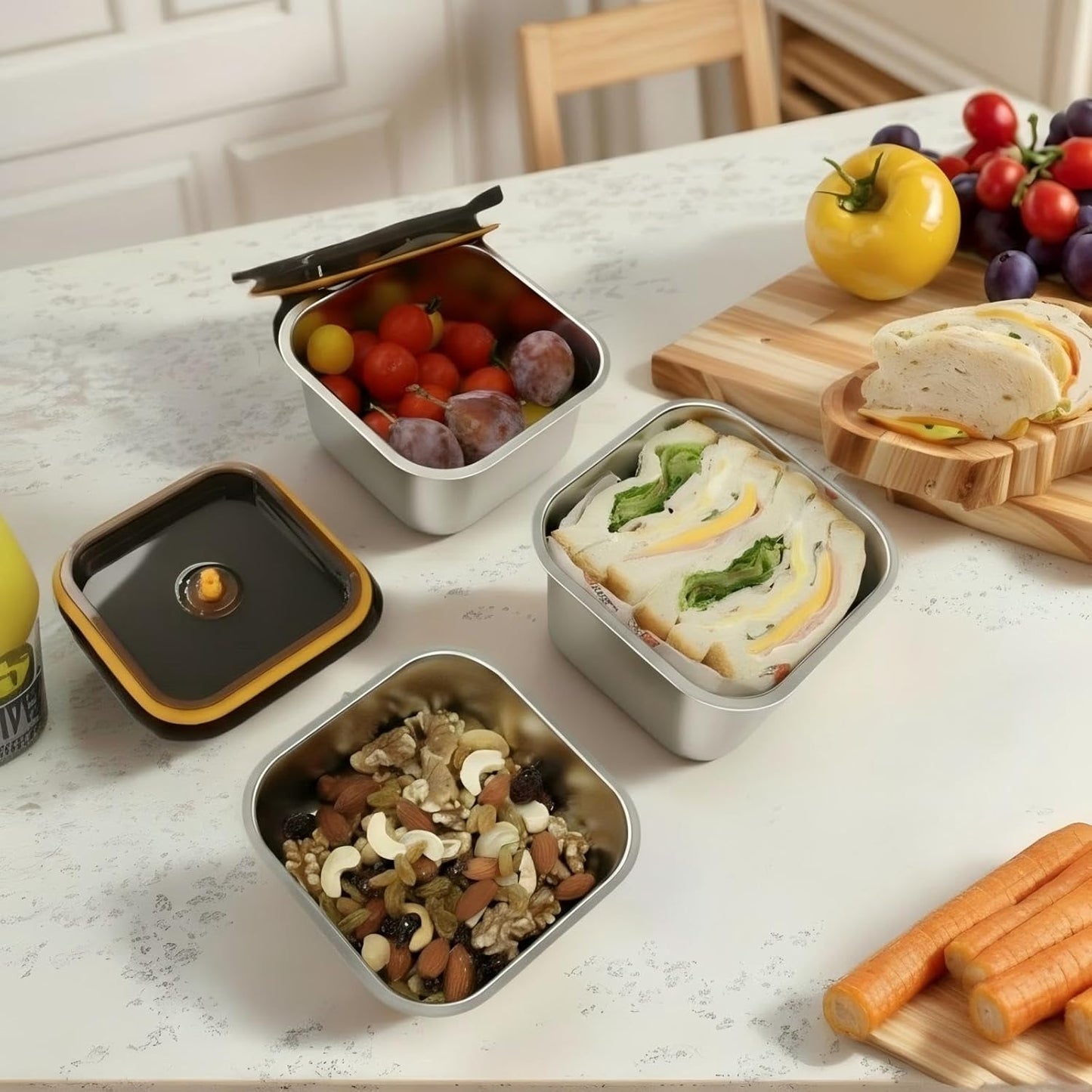 YUPER Stainless Steel Food Storage Containers, Large Meal Prep Container Sets with Lids, BPA Free, Leak Proof & Airtight, Microwave, Dishwasher, Fridge, Freezer & Oven Safe, 3 Pack (84+125+162OZ)