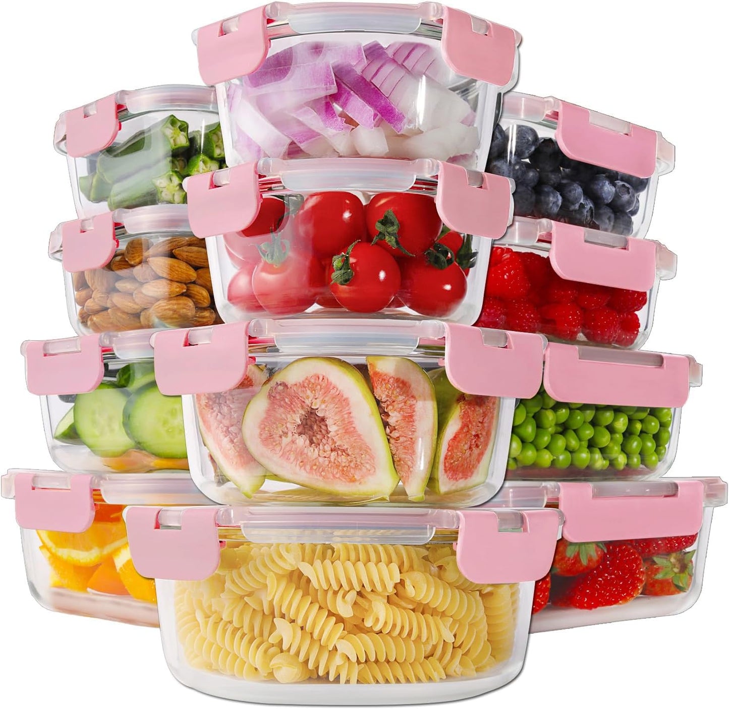 HOMBERKING 24pc Glass Food Storage Containers with Lids, Glass Meal Prep Containers, Airtight Bento Boxes, BPA Free & Leak Proof, Pantry Kitchen Storage(12 lids & 12 Containers) - Purple