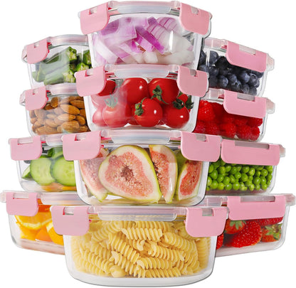 HOMBERKING 24pc Glass Food Storage Containers with Lids, Glass Meal Prep Containers, Airtight Bento Boxes, BPA Free & Leak Proof, Pantry Kitchen Storage(12 lids & 12 Containers) - Purple