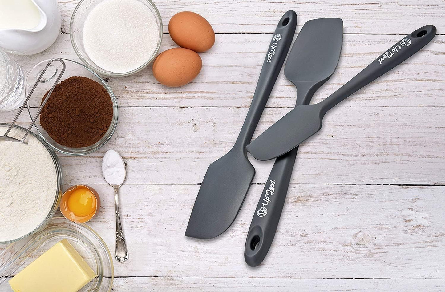 UpGood Silicone Spatula Set 600°F - High Heat Resistant Nonstick, Small and Large Kitchen Spatulas - Flexible BPA Free Professional Grade Cookware - Utensils for Cooking, Baking, Mixing(4 Pcs, Grey)