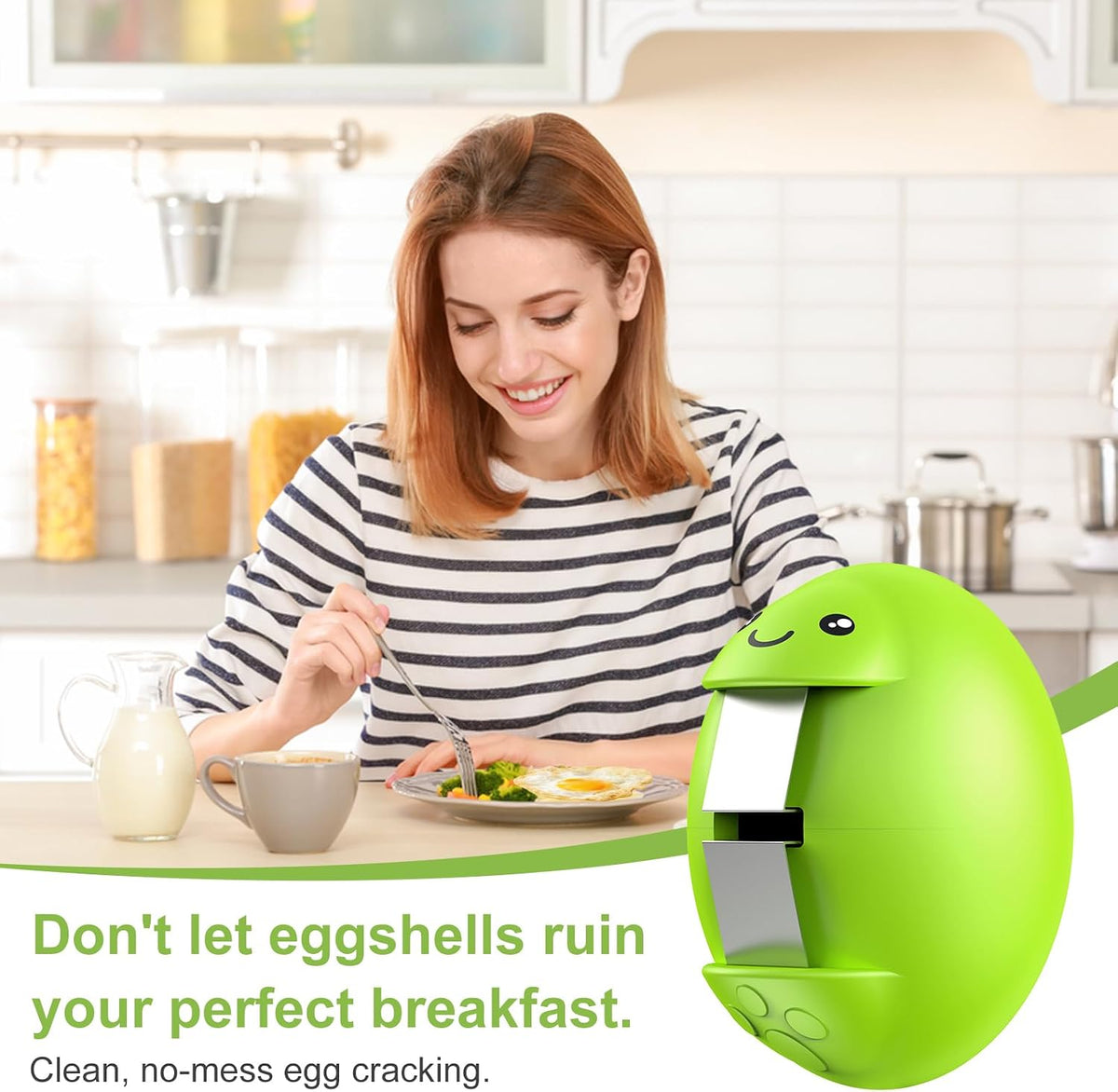 Egg Cracker, Silicone Egg Shell Opener, Cute Egg Shaped Design, Opens Eggs with Ease, A Little Happiness Boost for Your Kitchen. (Color: Green, 1-Pack)