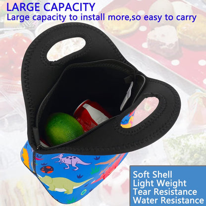 FlowFly Neoprene kids Lunch box Insulated Soft Bag Mini Cooler Thermal Meal Tote Kit for Boys, Girls,Men,Women,School,Work, Office,Black