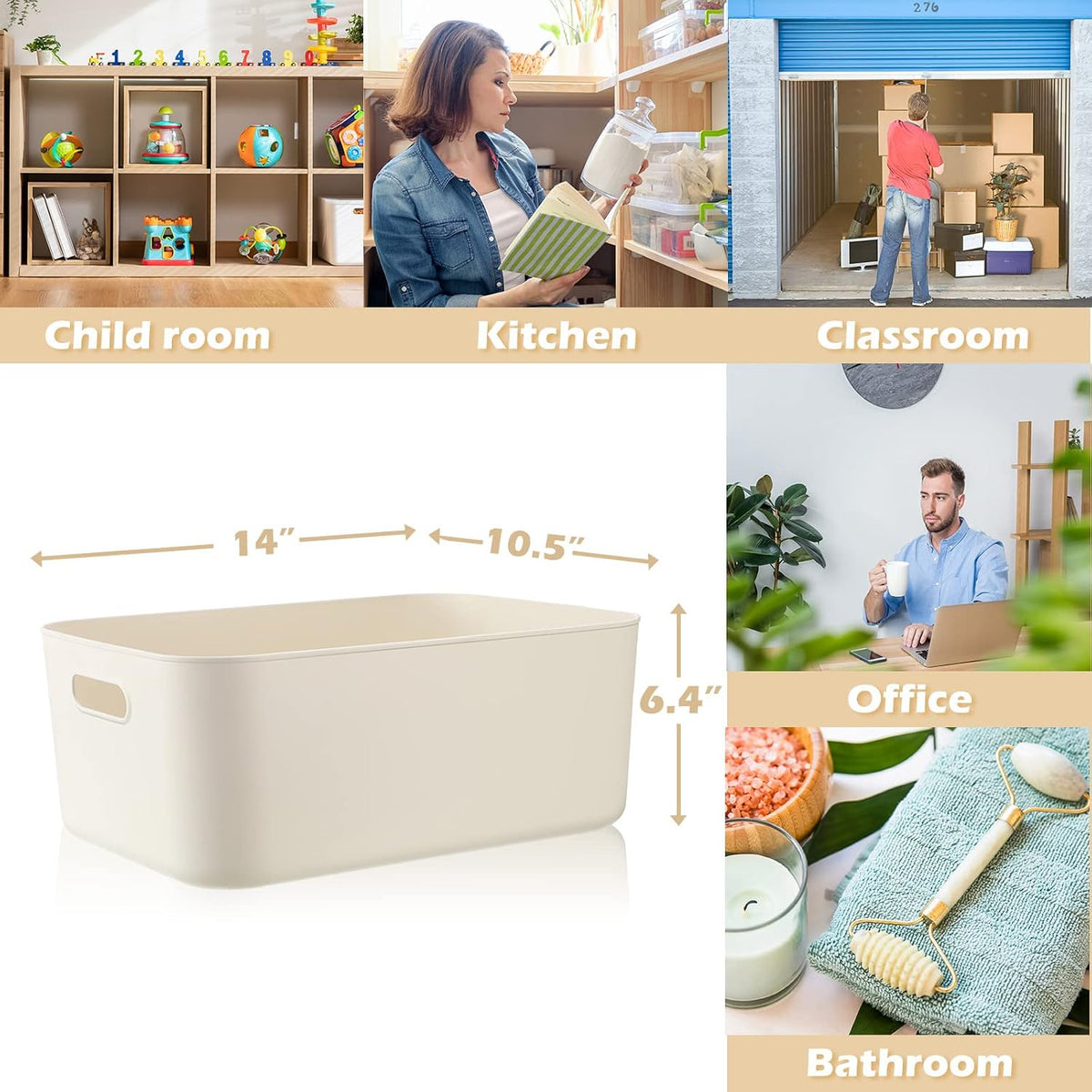 Zopeal Plastic Storage Bins 10 Pcs White Pantry Organizer Bins Small Baskets Storage Containers for Home Kitchen (10 x 7 x 6 Inch)
