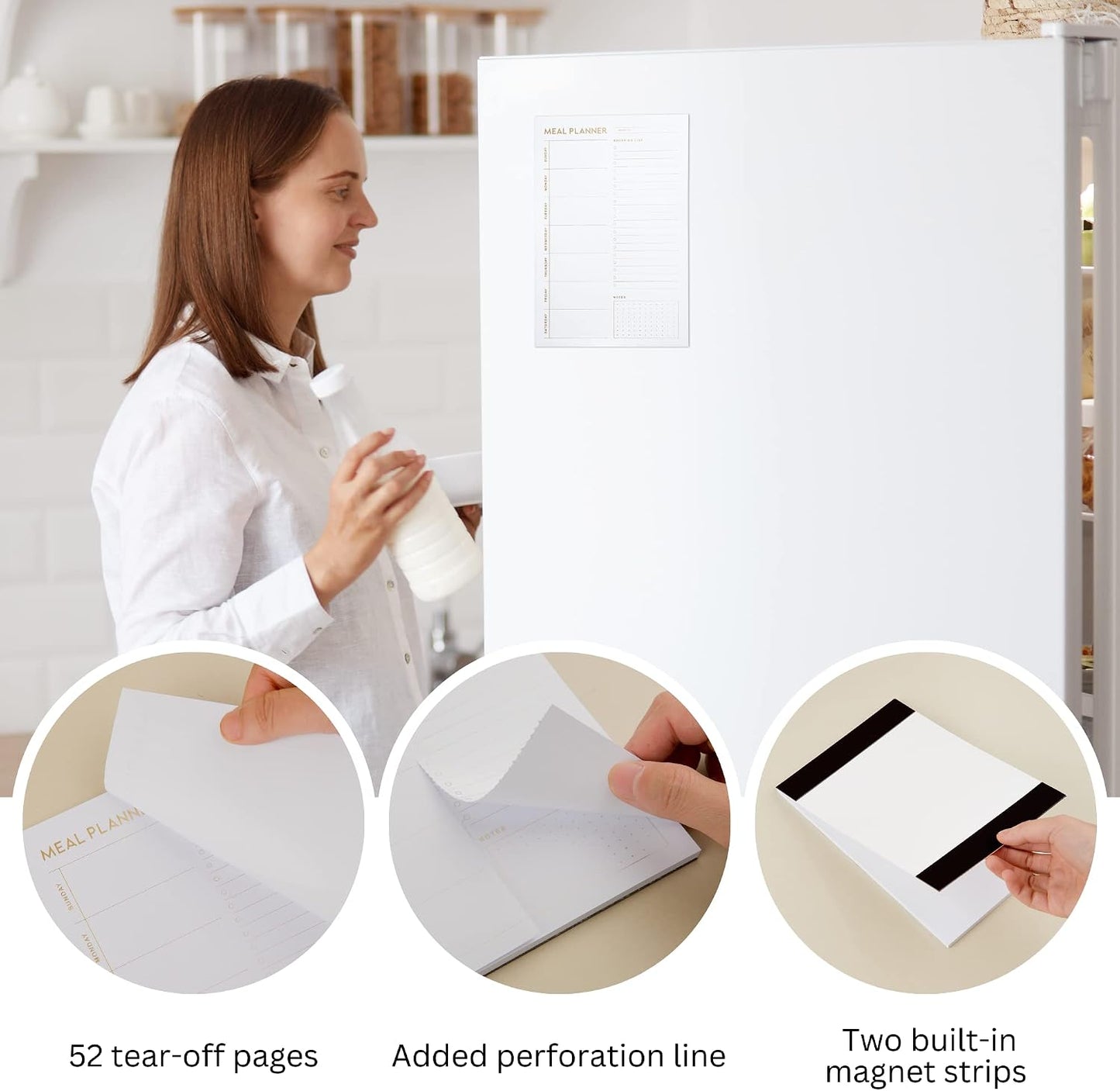 Magnetic Meal Planning Pad for Fridge 52 Undated Tear-off Sheets, 6x9 Inch Meal Planning Notepad for Meal Planner & Grocery List with Magnet, Weekly Meal Planner with Tear Off Shopping List