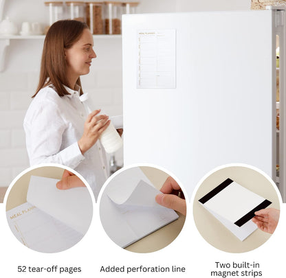 Magnetic Meal Planning Pad for Fridge 52 Undated Tear-off Sheets, 6x9 Inch Meal Planning Notepad for Meal Planner & Grocery List with Magnet, Weekly Meal Planner with Tear Off Shopping List