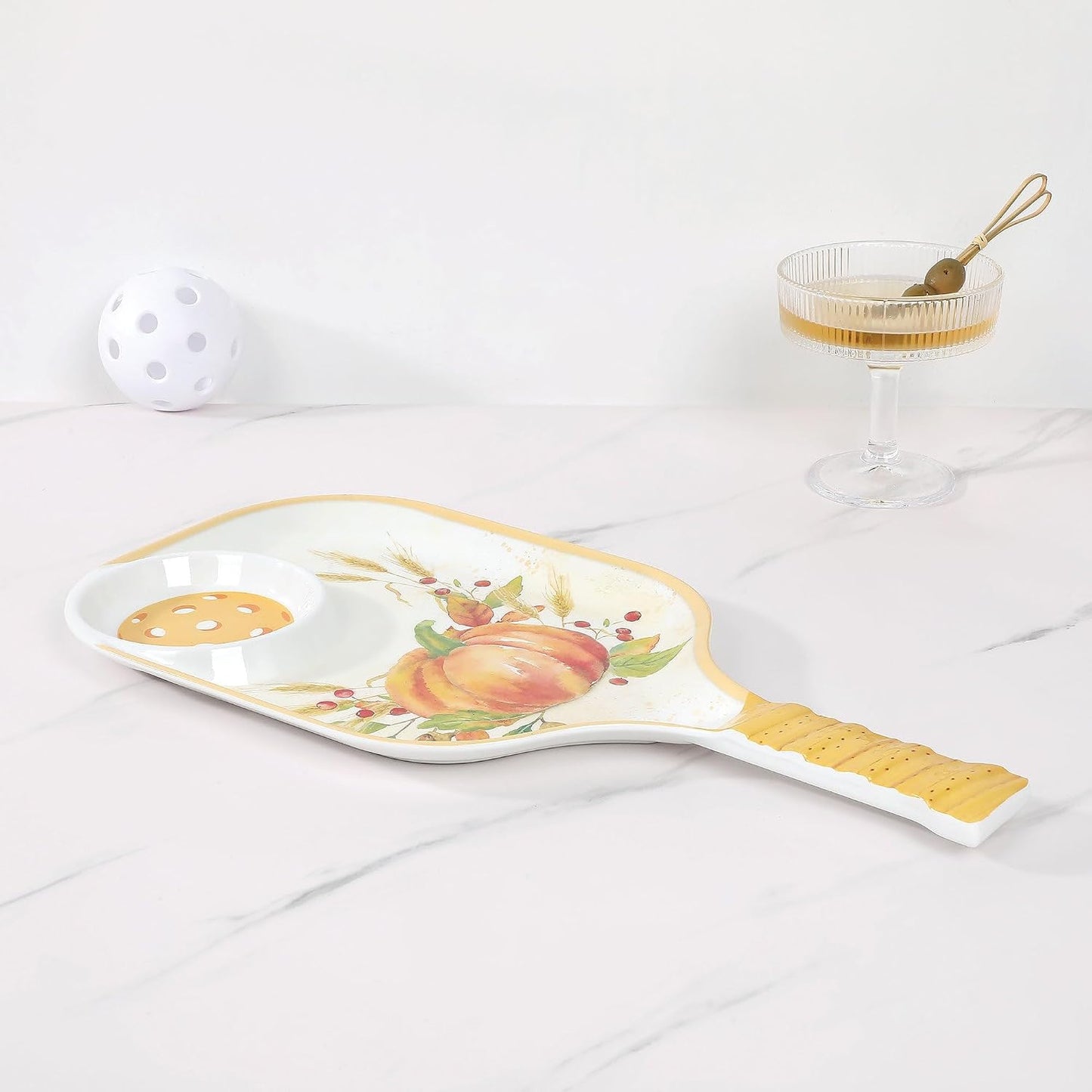 UPware Watermelon Melamine Chip and Dip Snack Tray, Summer Fruit Pickleball Paddle Shape Platter for Chips, Salsa, Fruits, and Appetizers, 15.75 x 8 Inch