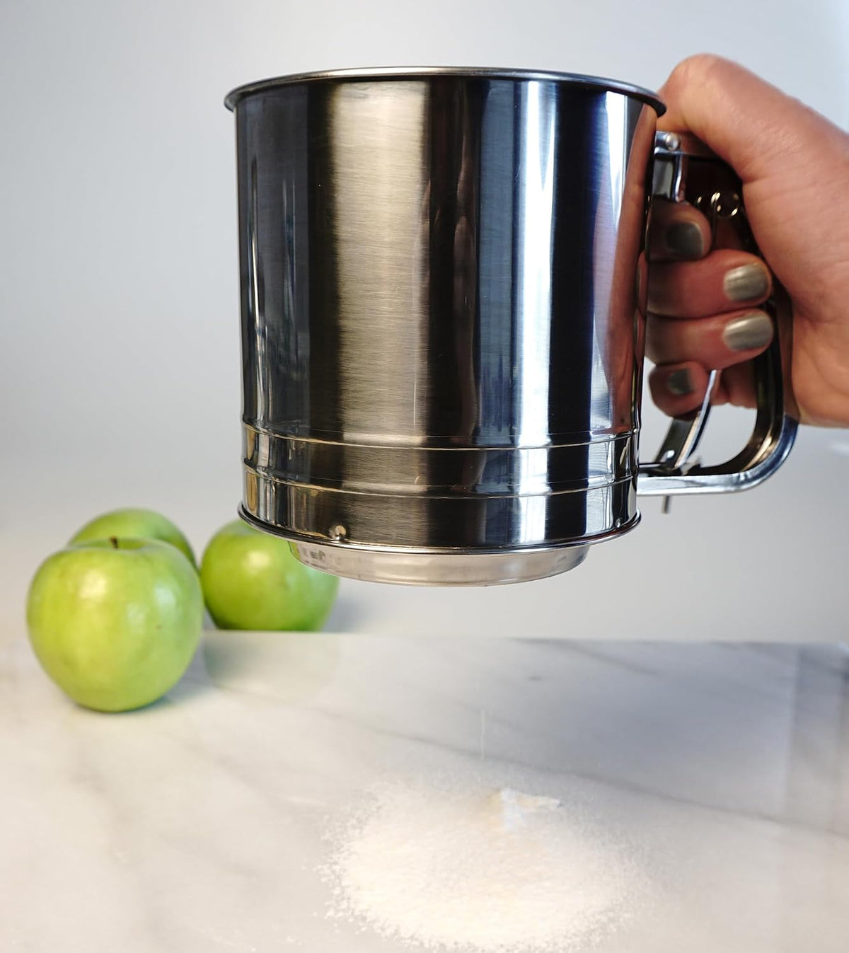 RSVP International Endurance® Stainless Steel Vintage One-Hand Sifter, 1 Cup | Top Cakes, Sift Flour, Marinade BBQ & More | Dishwasher Safe | Powder Sugar, Sift Flour, Spread Toppings & More