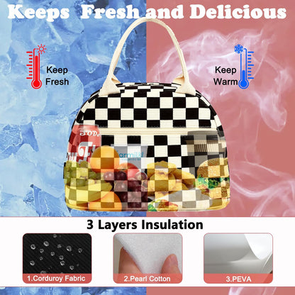 GYEUKHAM Lunch Bag Women, Lunch Box for Adult Men Kids Girls, Small Cute Lunchbox Tote Large Capacity Insulated Lunch Container Cooler for Work School Picnic Travel, Black White Stripes