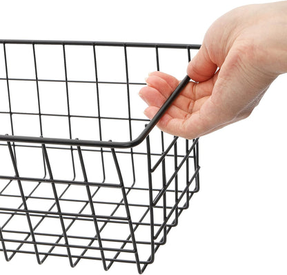 Hedume 3 Pack Metal Wire Storage Organizer Basket, 16.2" x 6.3" x 4.4" Bin Basket with Handles, Versatile Organizer for Kitchen, Pantry, Closet, Laundry Room, Cabinets, Bathroom - Black