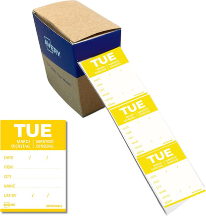 Avery Removable, Hand Writable, Detailed Food Day Labels, Strong Adhesive, 40 x 56 mm, Sunday, Black, 500 Labels, Preprinted Design (DLDSUNREV-500)
