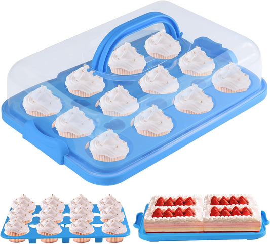 Cake Carrier with Lid, Cake Holder Cupcake Container for 12 Cupcakes 2 in 1 Portable Dessert Container for Pie Muffin Cobbler (Red)