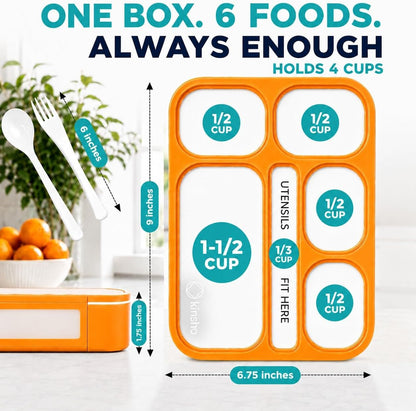 kinsho Lunch Box for Kids Boys Girls - Bento Box Set with Insulated Bag and Ice Pack, 6 Compartment Leak Proof Food Container, BPA-Free, Microwave Safe, Ideal for School & Work, Teal
