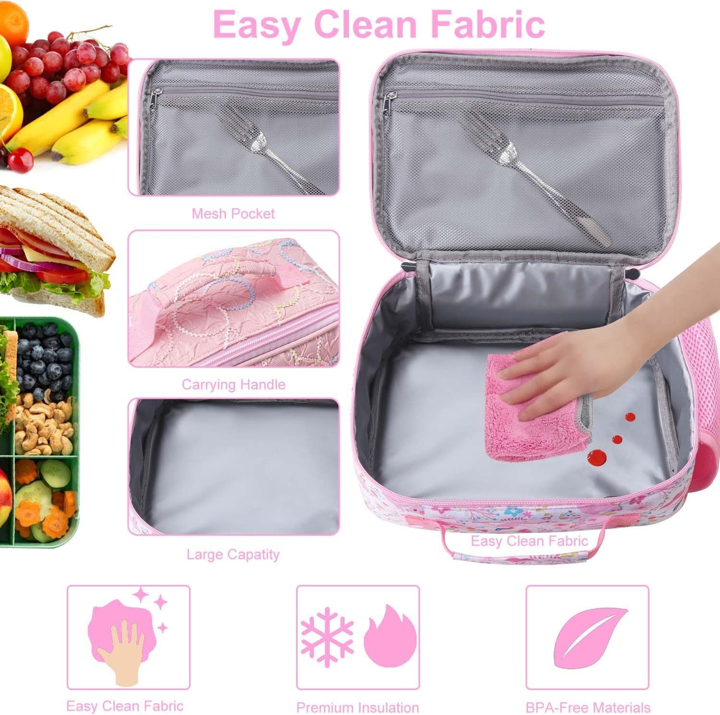 RHCPFOVR Kids Lunch Bag - Insulated Lunch Box for Boys Girls,Washable Lunch Bag and Reusable Toddler Leak-proof Lunchbox for School and Daycare - Colors A