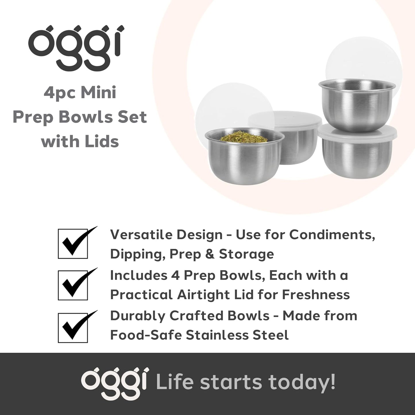 Oggi Set of 6 Colored Pinch Bowls - 4.5" / 11.4cm Diameter, Ideal Salt & Pepper, Dip, Condiments, Mini Bowls, Prep Bowls for Cooking, Mise en Place Bowls, Charcuterie