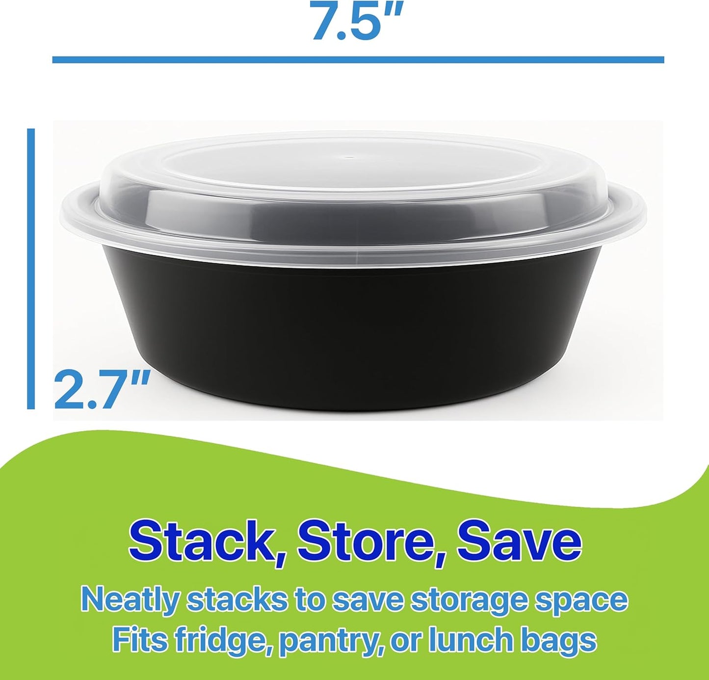 Meal Prep Containers Round [10 Set] x [16 oz] with Lids, 1 compartment, Stackable, Reusable, Leakproof, Food Safe, Microwave, Freezer & Dishwasher Safe for Food Prep Storage (10 Set, 16 oz)