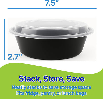 Meal Prep Containers Round [10 Set] x [16 oz] with Lids, 1 compartment, Stackable, Reusable, Leakproof, Food Safe, Microwave, Freezer & Dishwasher Safe for Food Prep Storage (10 Set, 16 oz)