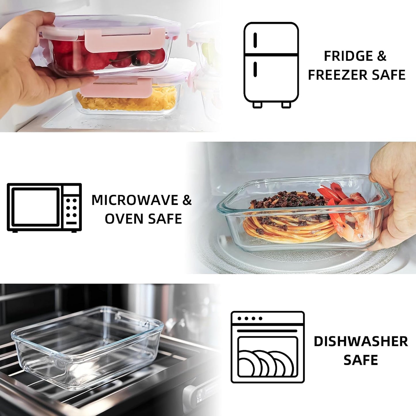10 Pack 22 oz Glass Meal Prep Containers, Food Storage Containers with Lids, Airtight Leakproof Lunch Containers for Kitchen, Freezer, Microwave, Dishwasher Safe (Grey)
