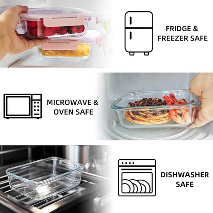 10 Pack 22 oz Glass Meal Prep Containers, Food Storage Containers with Lids, Airtight Leakproof Lunch Containers for Kitchen, Freezer, Microwave, Dishwasher Safe (Grey)