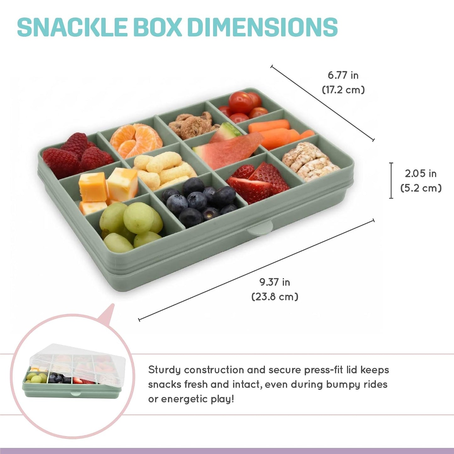melii Snackle Box |12-Compartment Snack Container with Removable Dividers, BPA-Free Food Storage for Travel, School & On-the-Go Snacks, Kids & Family Organizer (Grey)