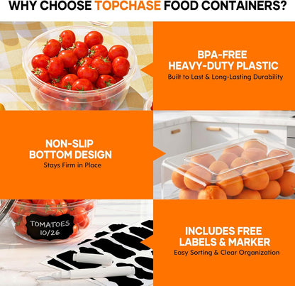 TOPCHASE 40 PCS Food Storage Containers with Lids Airtight (20 Containers & 20 Lids) - Plastic Food Containers for Kitchen Storage Reusable BPA-Free Leakproof Meal Prep Container with Labels & Pen