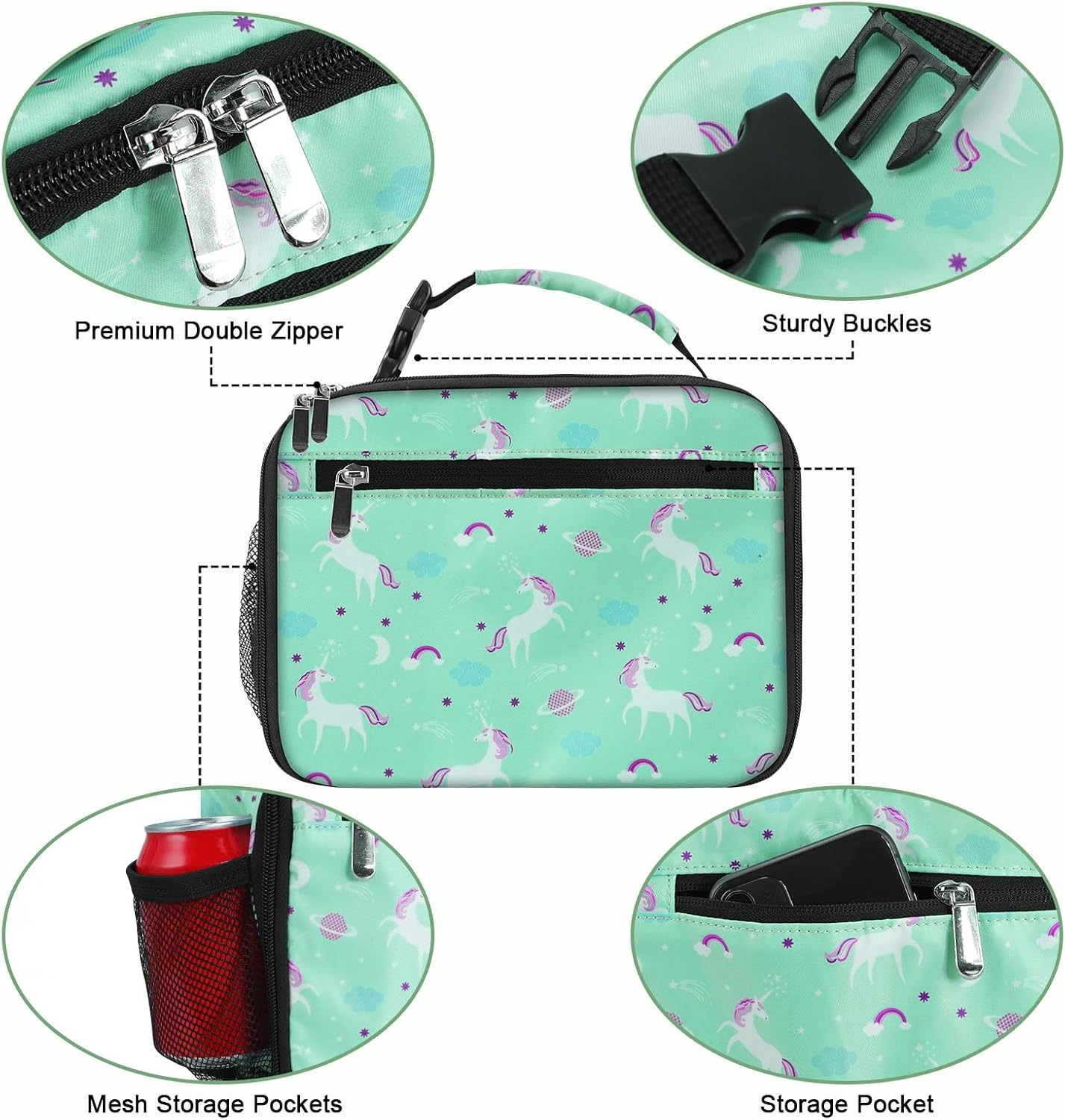 Kids Lunch Box for Boys Girls Lunch Bag Insulated Durable Lunchbox Children Lunch Tote Bag for School Black