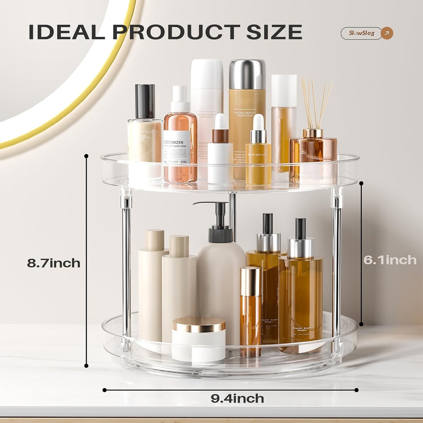 2 Pack Lazy Susan Organizer, 9 inch Rotating Storage Organizer with 4 Removable Bins, Lazy Susan Turntable Organizer for Fridge, Kitchen, Vanity, Cabinet