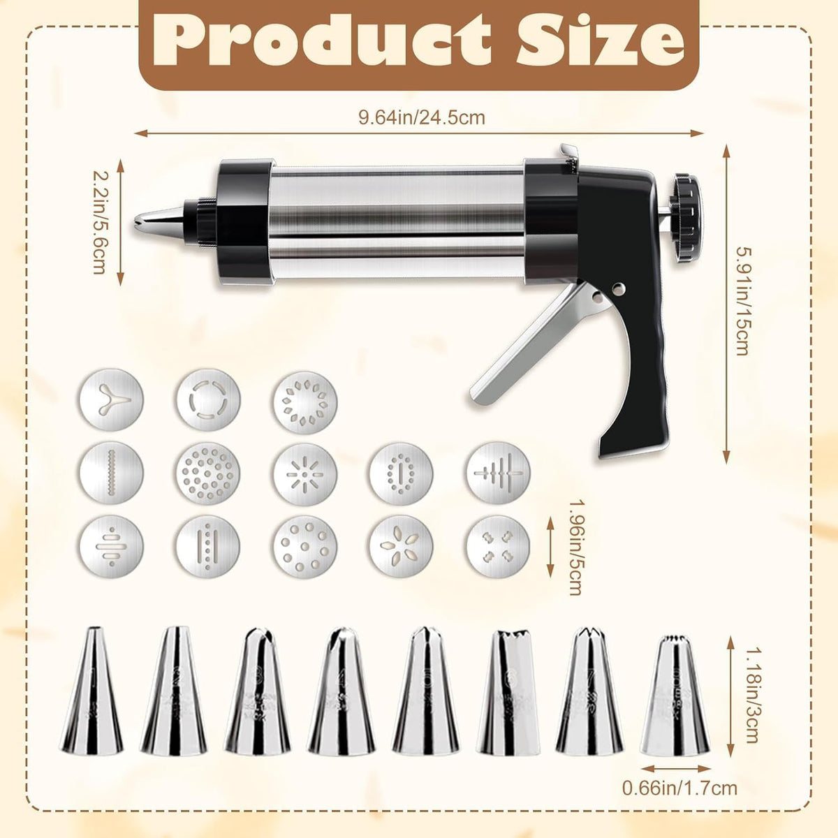 Cookie Press Gun Kit- Stainless Steel Cookie Shooter
