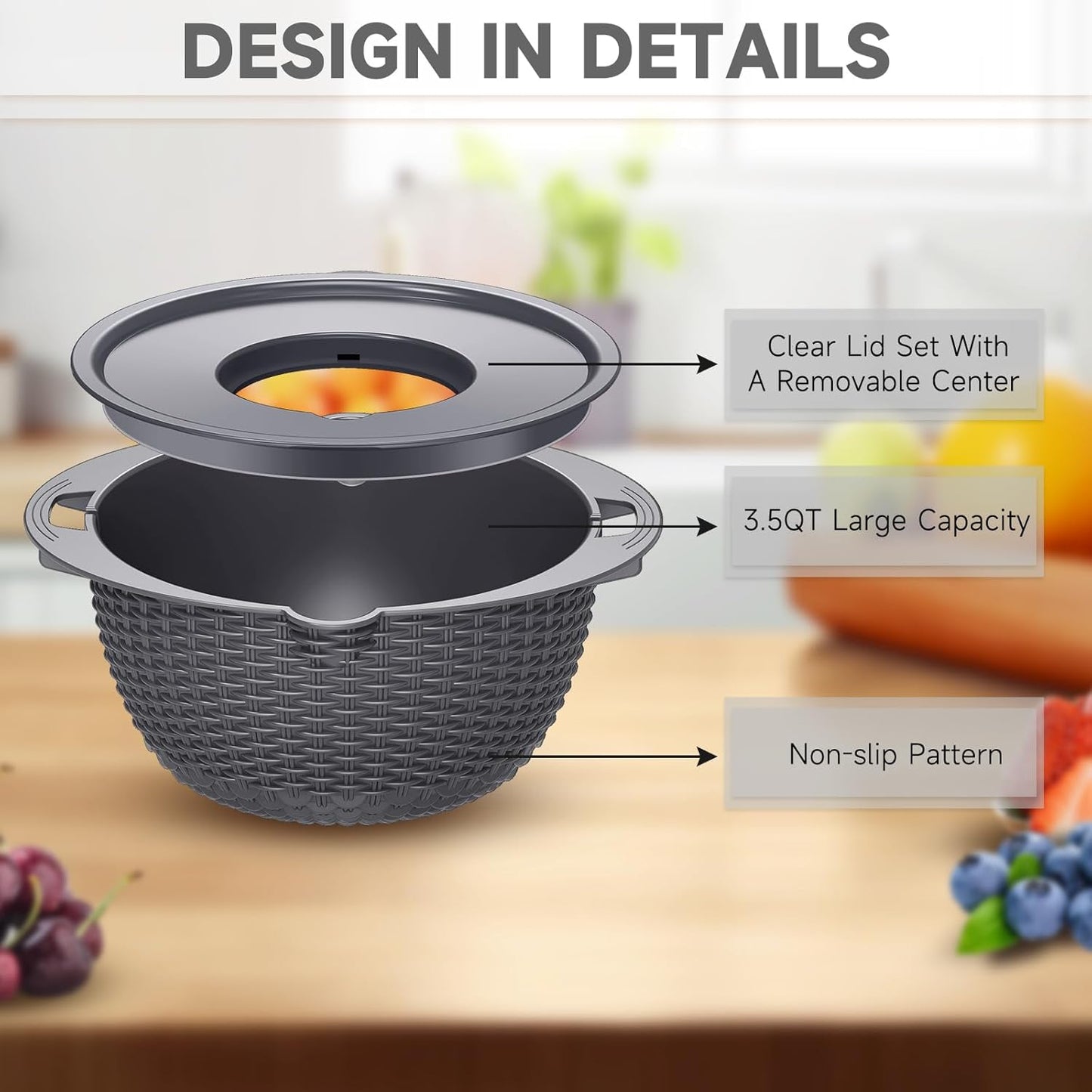 4-1 Colander with Bowl & Spoons Set - Rotatable Colander for kitchen with New Upgraded Graters, Food Strainer(Patented) for Pasta, Fruits, Vegetables, Funny Presents for Women, Beige