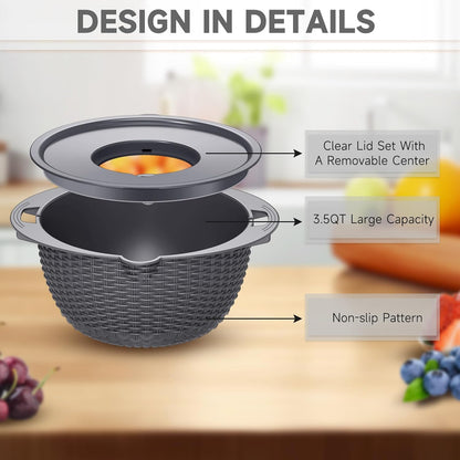 4-1 Colander with Bowl & Spoons Set - Rotatable Colander for kitchen with New Upgraded Graters, Food Strainer(Patented) for Pasta, Fruits, Vegetables, Funny Presents for Women, Beige