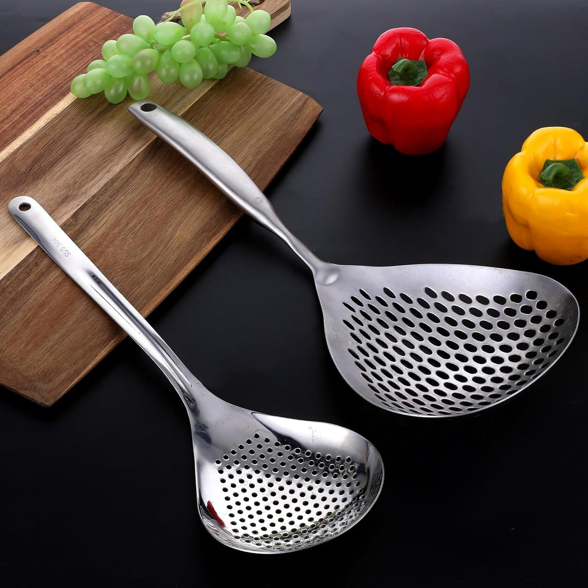 Skimmer Slotted Spoon, Large Size Spaghetti Spoon (2 Pcs)
