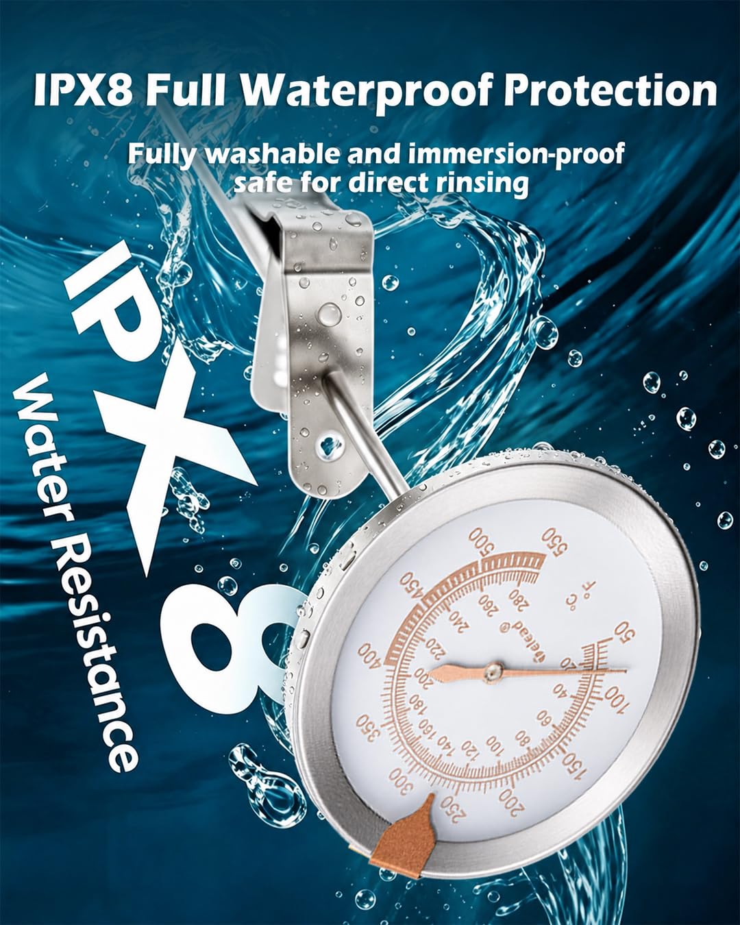 Oil & Candy Thermometer,IPX8 Waterproof Instant Read, with Pot Clip