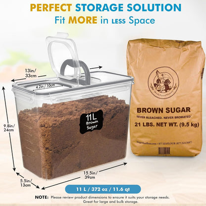 Shazo 2 PC (11L | 372 oz) Flour Sugar Storage Containers with Spout Lid & Easy Carry Handle - BPA Free Extra Large Airtight Food Storage Containers with Lids - Rice Canisters Sets for Kitchen & Pantry