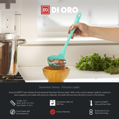 DI ORO Silicone Ladle - Soup & Serving, 600F Heat Resistant, Black
