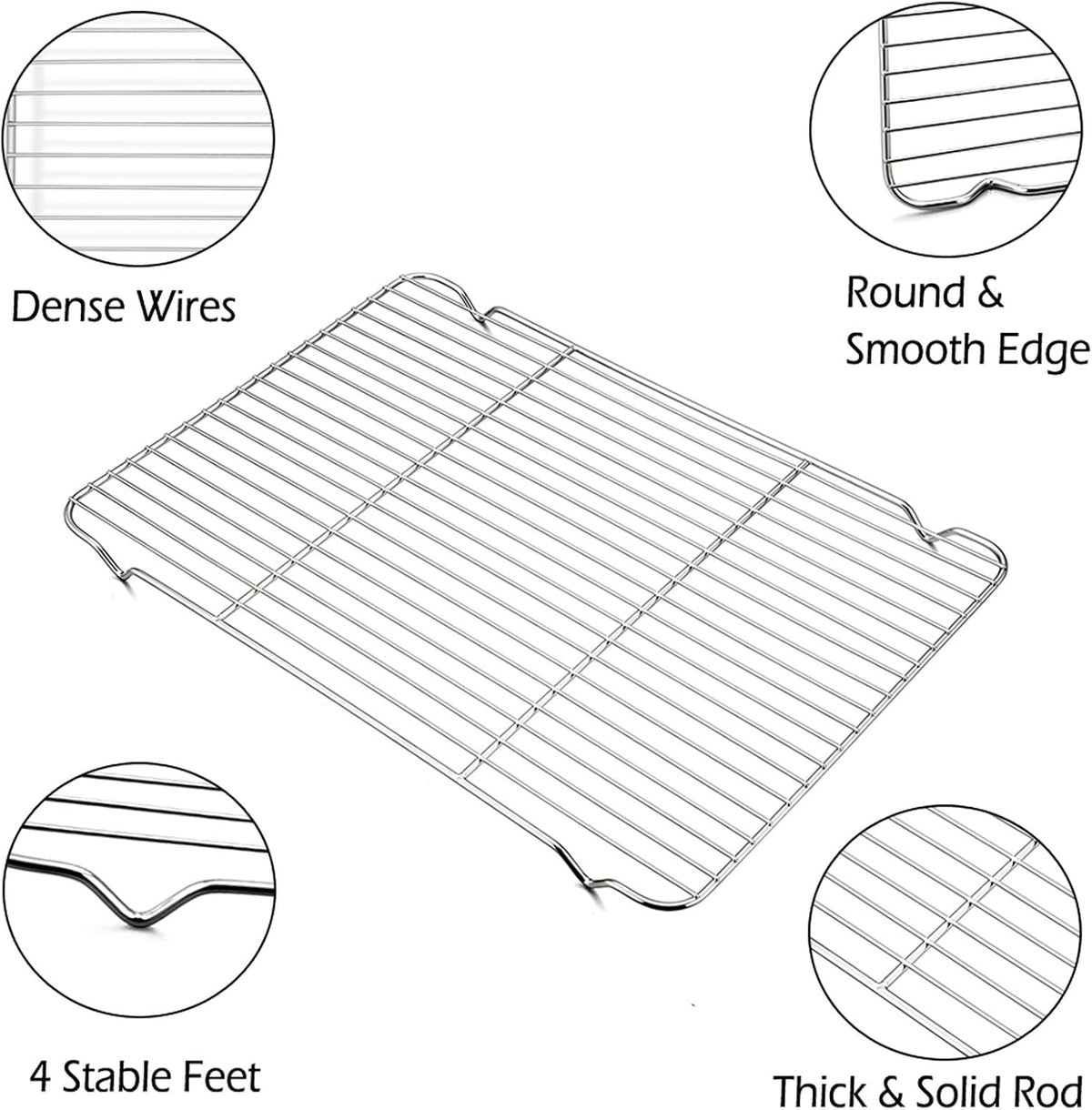 P&P CHEF Cooling Baking Rack Stainless Steel, 16.6" x 11.5", 2 Pcs, Silver