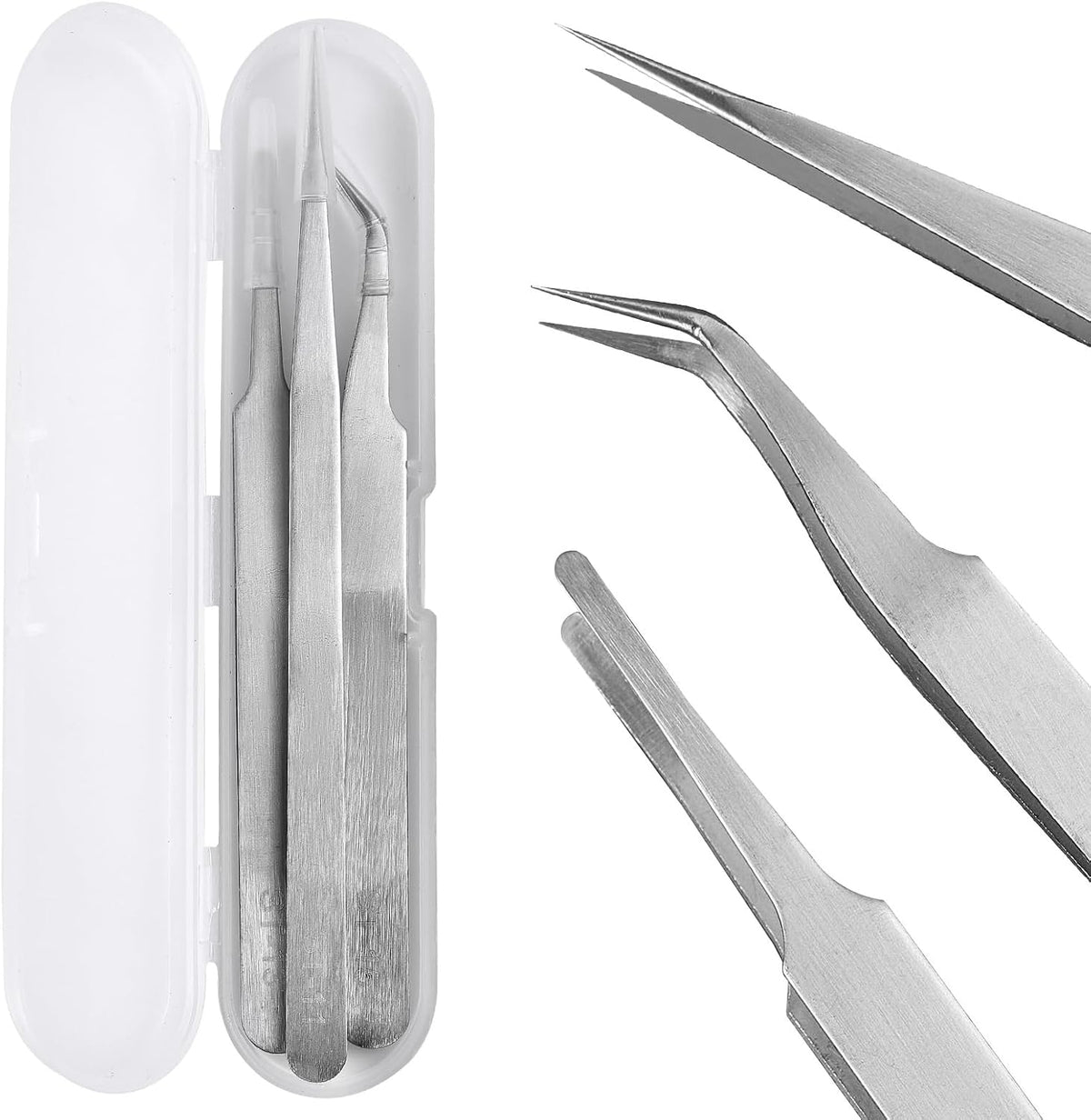 Precision Tweezers Set,Upgraded Stainless Steel of Craft Tweezers - Extra Fine,Angled,Blunt Tips for Electronics,Hobby, Industrial,Laboratory Work,Jewelry-Making,Model,Cooking