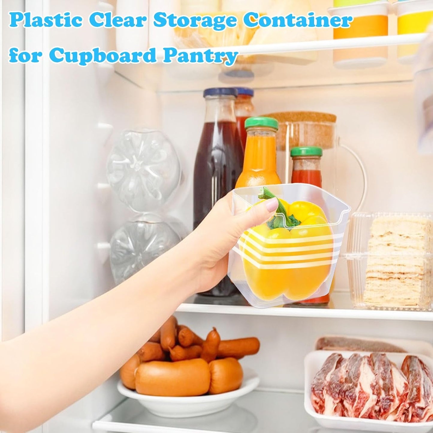 Szsrcywd 6 Pcs Refrigerator Organizer Bins,20oz Clear Plastic Fridge Side Door Storage Box,Stackable Food Fruit,Vegetable,Cereals Containers Set for Pantry Picnic Office Kitchen Organization
