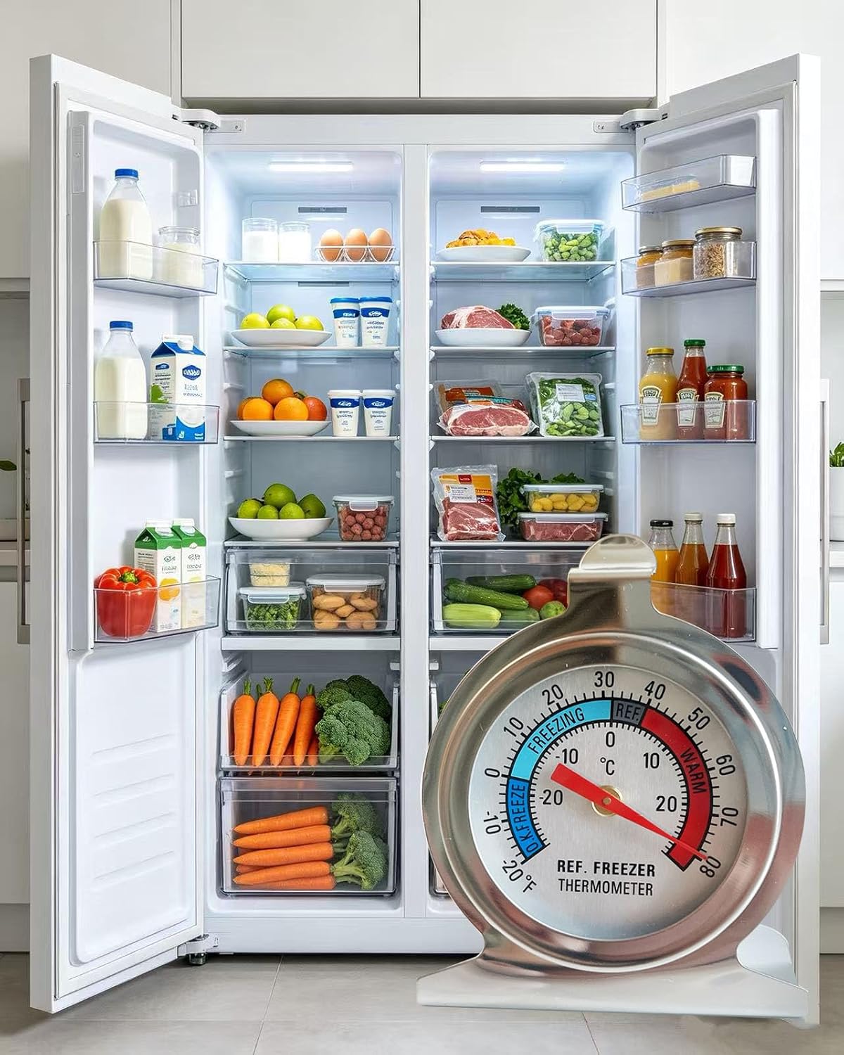 Refrigerator Freezer Thermometer, Large Dial Freezer Thermometer, Cooler/Fridge/Refrigerator Thermometer