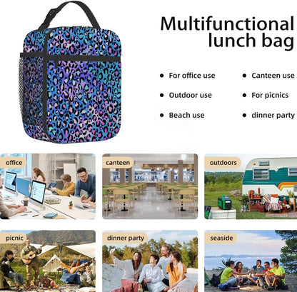 Rainbow Leopard Lunch Box Thermal Cooler Bento Tote Bags Portable Insulated Lunch Bag for Girls Teens, Kids Lunch Bags for School Beach Picnic Travel