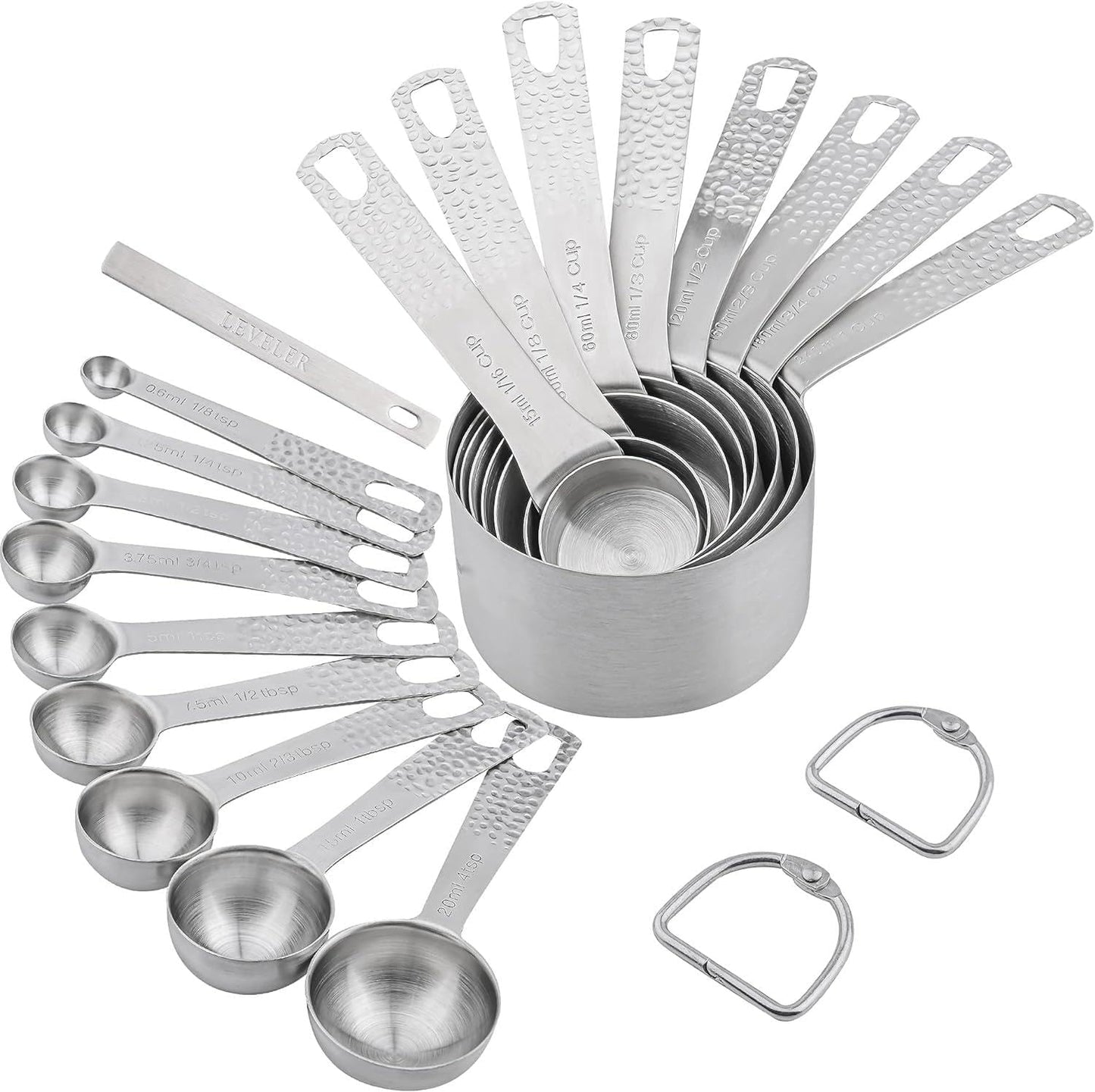 Measuring Cups and Spoons Set, 18 Piece 18/8 Stainless Steel Measuring Cups and Spoons Set for Dry & Liquid, Metric & US Metal 8Measure Cup and 9 Spoon & Leveler for Baking & Kitchen