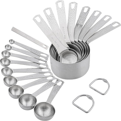 Measuring Cups and Spoons Set, 18 Piece 18/8 Stainless Steel Measuring Cups and Spoons Set for Dry & Liquid, Metric & US Metal 8Measure Cup and 9 Spoon & Leveler for Baking & Kitchen