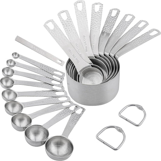 Measuring Cups and Spoons Set, 18 Piece 18/8 Stainless Steel Measuring Cups and Spoons Set for Dry & Liquid, Metric & US Metal 8Measure Cup and 9 Spoon & Leveler for Baking & Kitchen