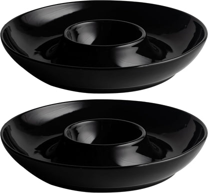 LEHAHA 12.25 inch porcelain Chip and Dip Serving Set, Ceramic Platters for Cheese, Appetizers &Chips Salsa, Fruit and Veggies, Divided Serving Trays for Family Gathering and Parties, Dark Creamy